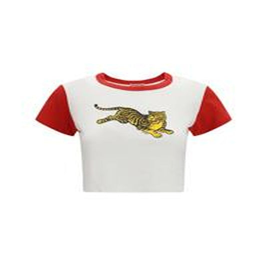 T-shirt cropped in cotone Kenzo Jumping Tiger - OFF WHITE