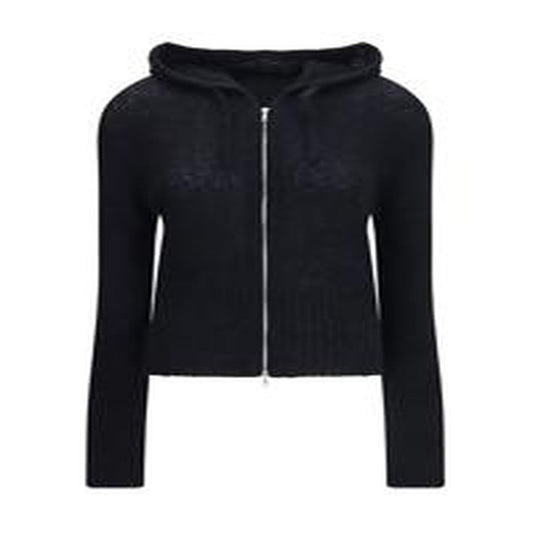 Felpa con Cappuccio e zip in misto alpaca - BLACK FUZZY